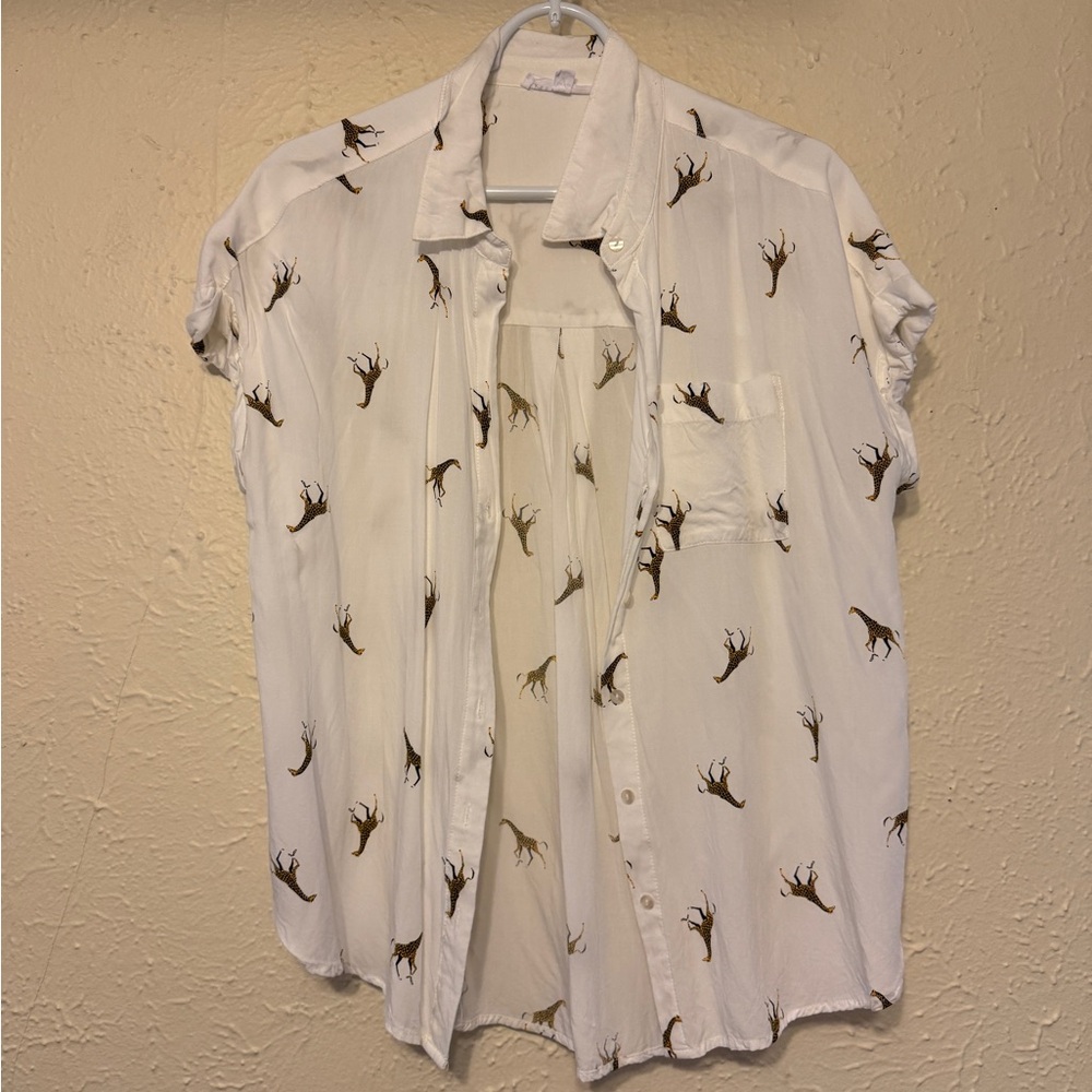 White Button-Up Shirt with Deer Print
